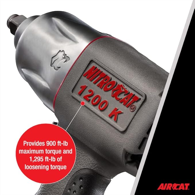 NITRO CAT 1200-K 1/2-Inch Kevlar Composite Air Impact Wrench With Twin Clutch Mechanism, grey and silver, full size