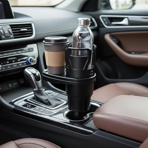 Car Cup Holder Expander for GMC Sierra 1500 2019-2025 2026 2-in-1 Dual Cup Mount Organizer with 360 Degree Rotating Adjustable Base Black 1 Pack