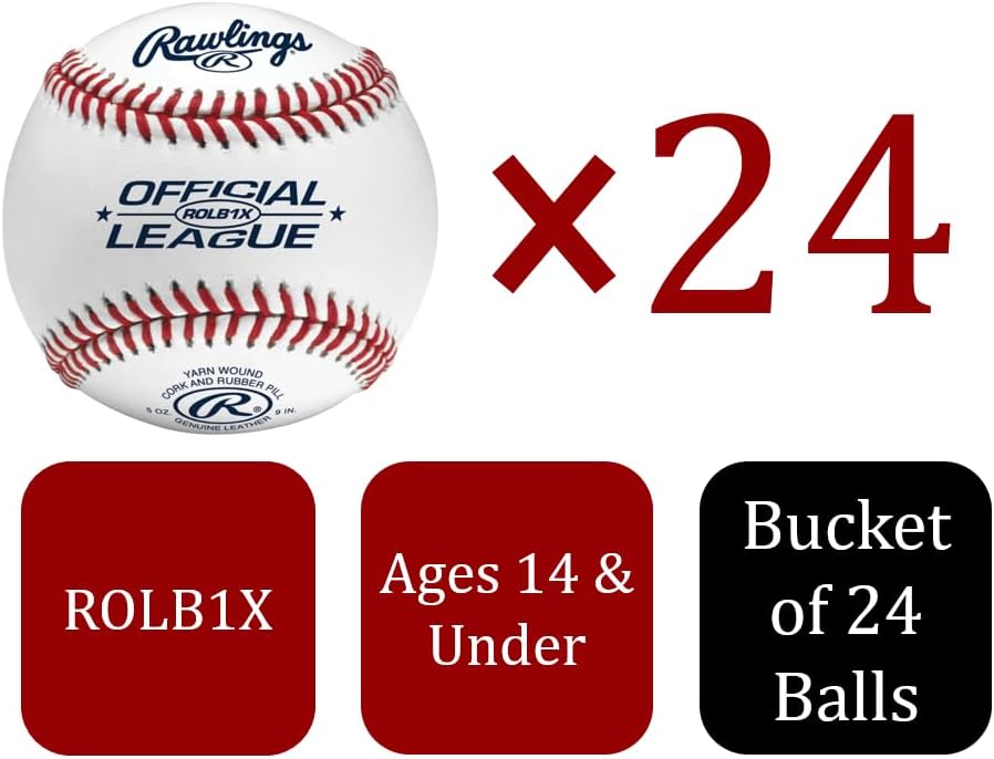 Rawlings Practice Baseballs - Bucket of 24 Youth/14U Official League Balls | ROLB1X