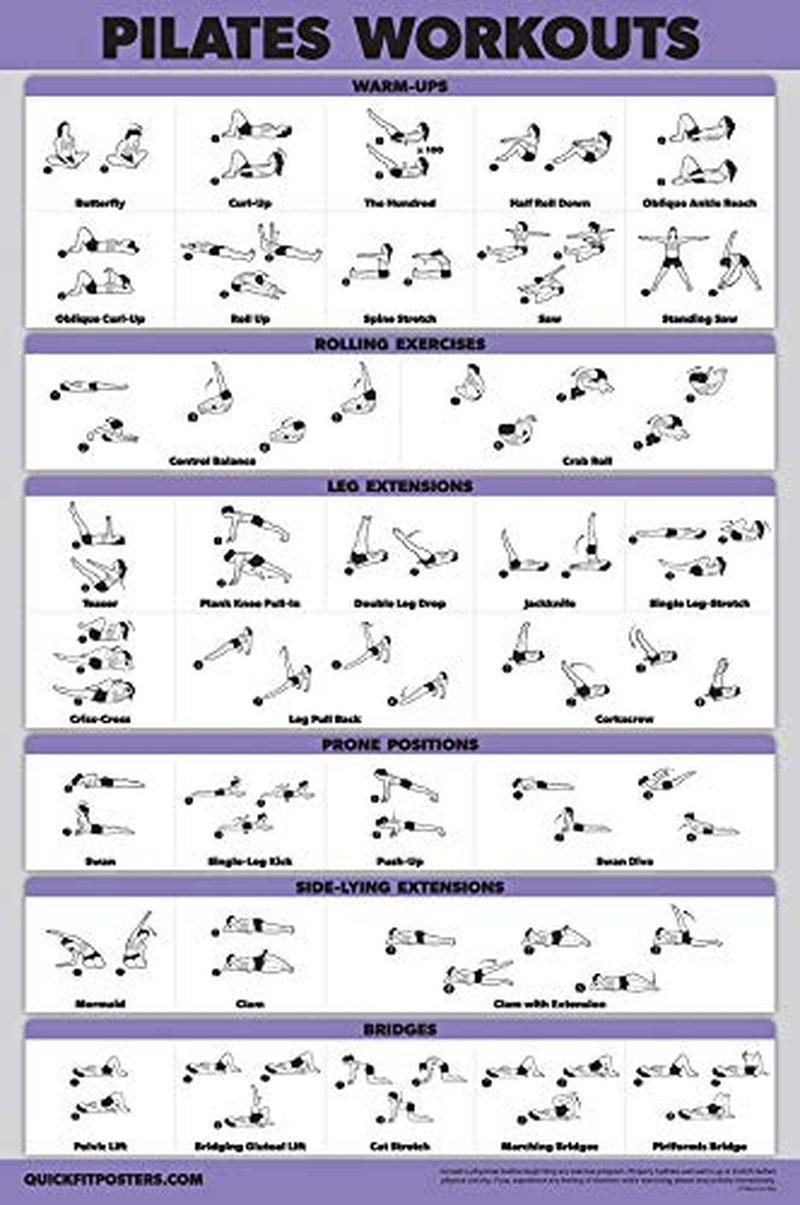QuickFit 10 Pack - Exercise Workout Poster Set - Pilates, Dumbbell, Suspension, Kettlebell, Resistance Bands, Stretching, Bodyweight, Barbell, Yoga Poses, Exercise Ball (LAMINATED, 18" x 24")