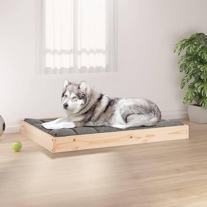 Solid Pine Wood Dog Bed for Medium Breeds, Elevated Pet Bed with Minimalist Design, Indoor Dog Couch for Living Room or Bedroom, Natural Wood Finish, Durable and Sturdy