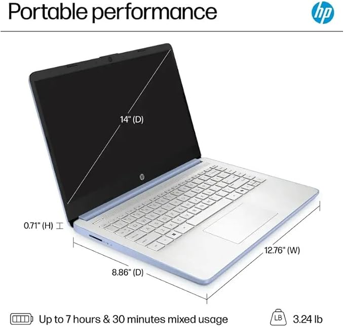 HP 2025 Student Business Laptop, Intel Processor N150(up to 3.6 GHz), 14 Inch LED Screen,16G RAM, 256GB Storange (128GB UFS+128GB MSD),1 Year Office 365, Windows 11 Home,Sky Blue w/YYY Accessories