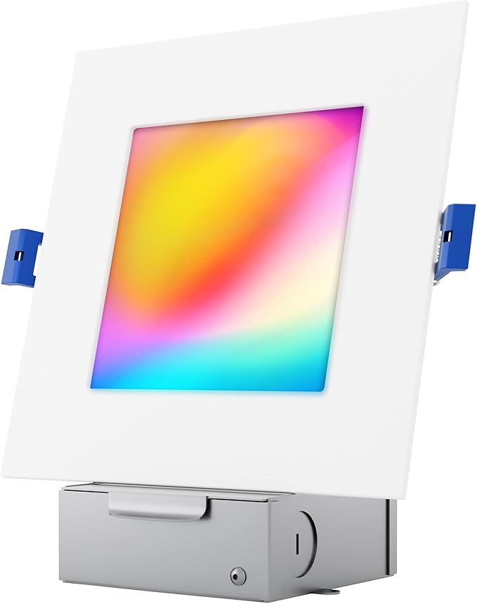 6" LED Smart Slim Recessed Pot Light, Square, WiFi APP & Voice Control, 120V, 13W, 1000LM, RGB + 2700K-6000K, ETL & FCC & IC Rated, Wet Location, Works with Alexa/Google Home, White - 1 Pack