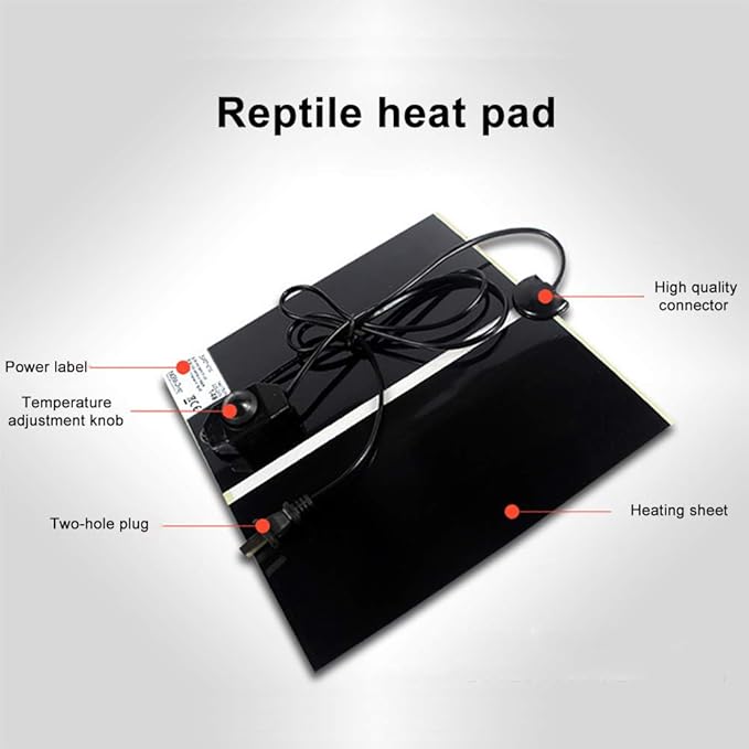 MQ Reptile Terrarium Heat Pad with LCD Digital Aquarium Thermometer, 6 x 11in Power Adjustment Under Tank Heater Mat for Pets, Small Animals, Seedling, 7W