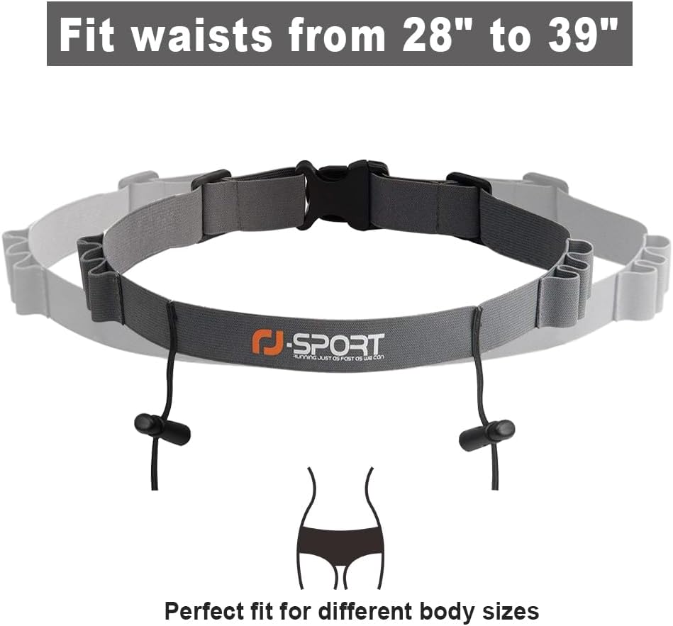 RJ-Sport Race Number Belt - Triathlon Bib Holder with 6 Energy Gel Loops | Ideal for Running & Cycling