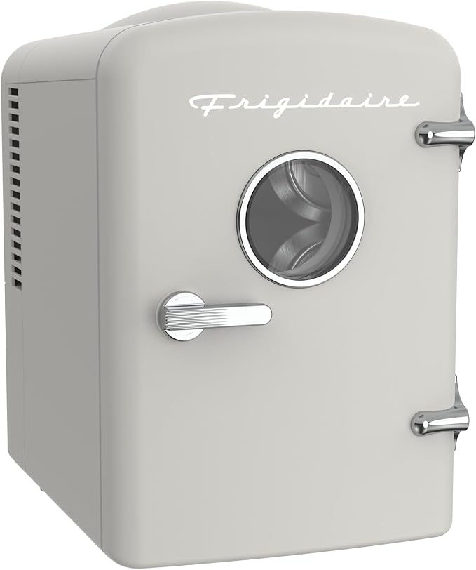 Frigidaire EFMIS171 Retro Mini Portable Personal Fridge - Ideal for Home, Office or Dorm - Includes Carrying Handle, AC/DC Wall/Car Charger (Grey)