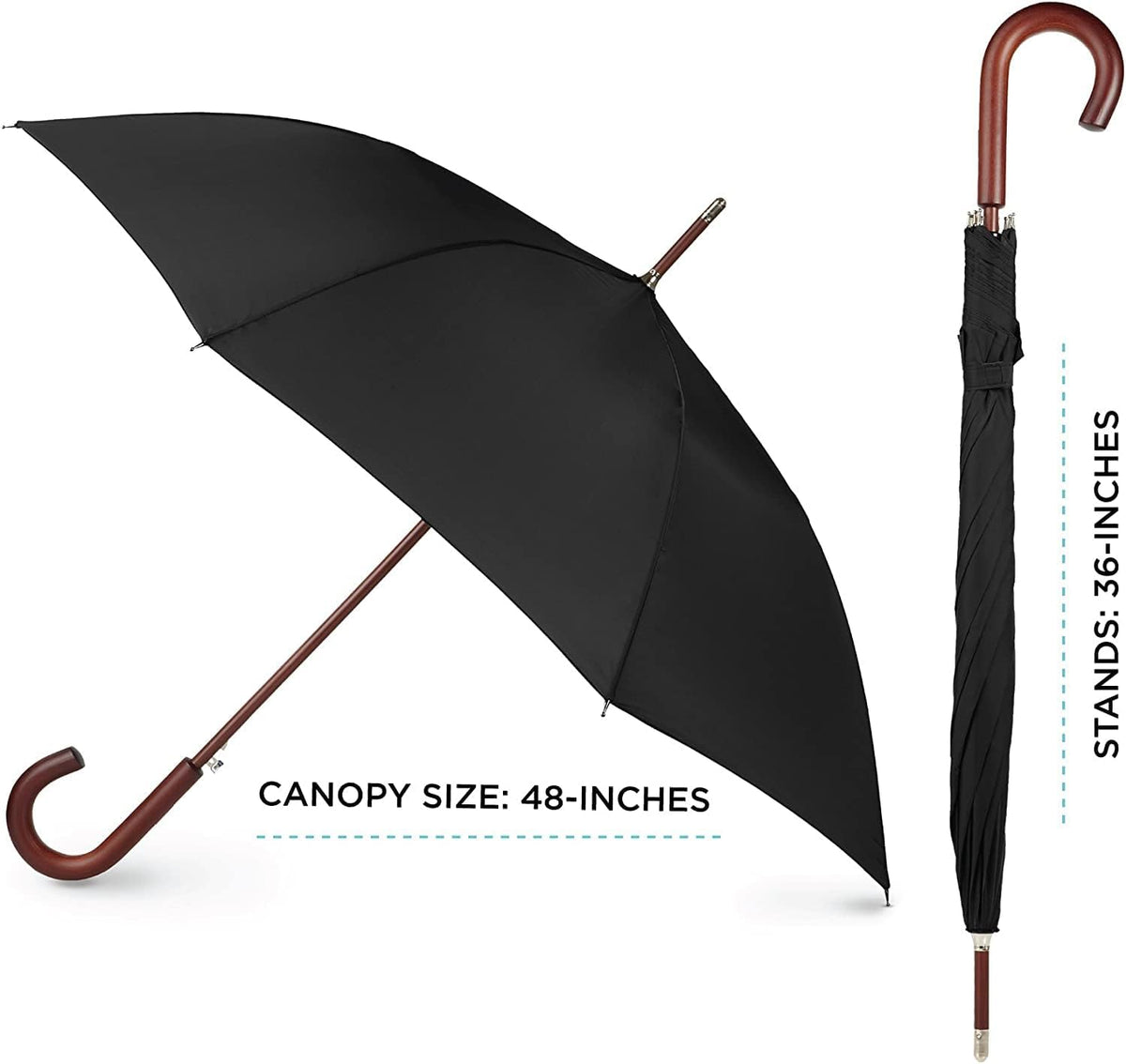 Tote's Men's Eco-Friendly Auto Open Wooden Handle J Stick Umbrella - Durable & Stylish Design