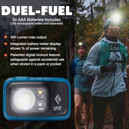 BLACK DIAMOND Spot 400 Headlamp, AAA Powered, Dimmable, Waterproof, BD Azul
