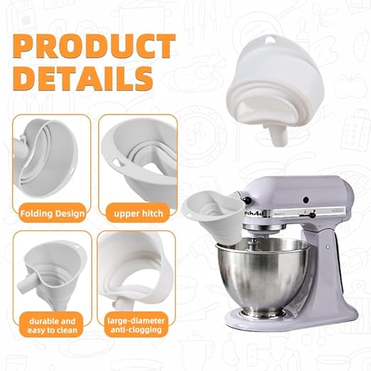 Flour Funnel for Kitchen Aid&Cream Scraper Set, Silicone Food-Grade | Stand Mixer | Leak-Proof Large Capacity Collapsible Design (Blue, Ordinary * 1 + Cream Scraper Set)