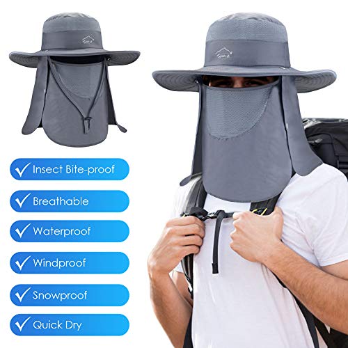 BROTOU Sun Cap Fishing Hats, UPF 50+ Wide Brim Outdoor Protection Hat, Sun Hat with Face & Neck Flap Cover for Men and Women (Army Green)
