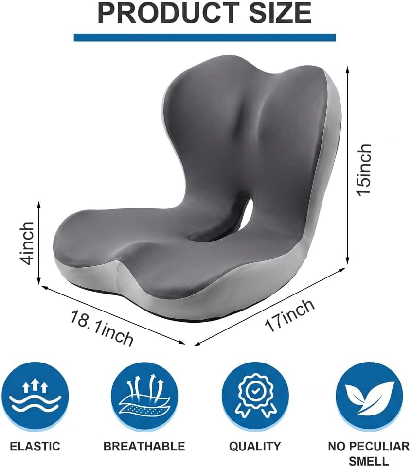 Car Seat Cushion with Back Support for Driving, Ergonomic Support Relief Pad for Auto/Truck/Office, Hollow Ventilation, Anti-Slip Driver Seat Cushion, Washable Cover, 18.1"x17"(Two-Tone Gray)
