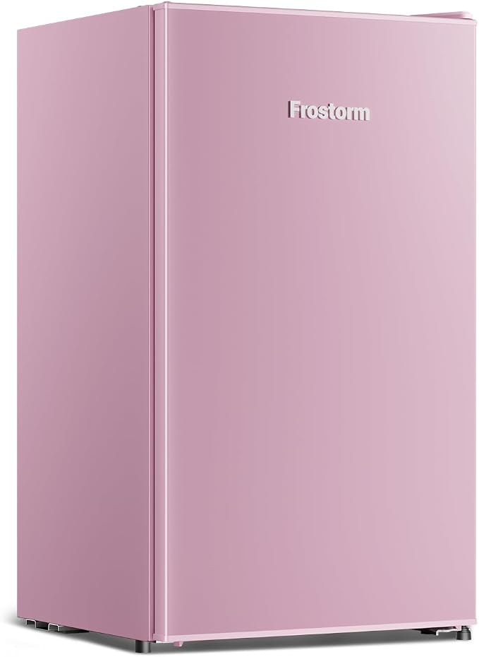 3.2 Cu Ft Mini Fridge with Freezer, Single Door Upright Freezer | Energy Efficient, Large Capacity, Reversible Door, ETL Certified, Small Refrigerator for Bedroom, Office & Dorm, Pink