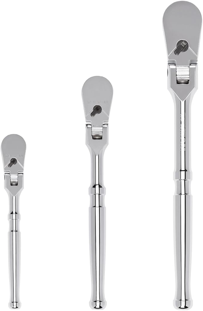 TEKTON 1/4, 3/8, 1/2 Inch Drive Flex Head Ratchet Set, 3-Piece (6, 8, 10-1/2 in.) | SRH92004