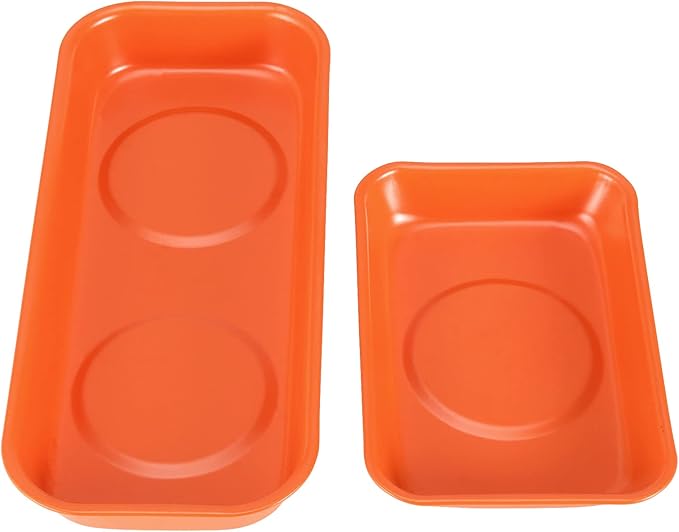 JEUIHAU 12 Packs Magnetic Tray, Stainless Steel Magnetic Parts Tray, Orange Magnetic Tool Tray for Collecting Wrenches, Screws, Bolts, Nuts, Small Parts, 3.6 x 2.4/5.9 x 2.5 Inches