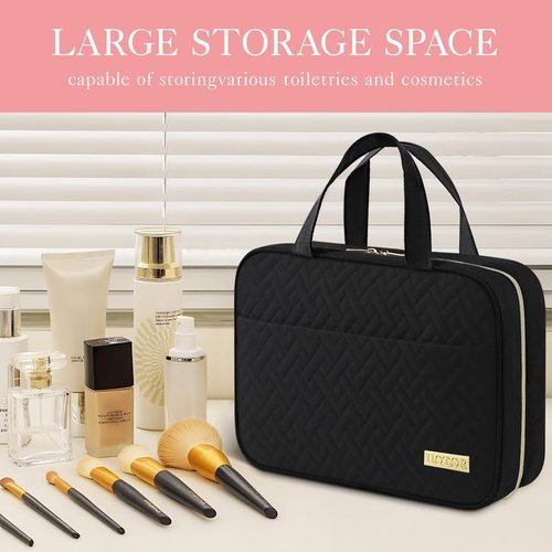 HOTOR Travel Toiletry Bag - Waterproof Hanging Organizer for Men & Women | Medium Size, Black