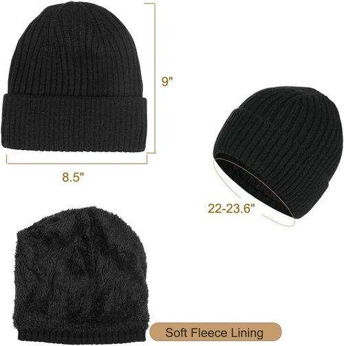 KRATARC Warm Knitted Scarf and Beanie Hat Set - Unisex Fleece for Cold Winter Days