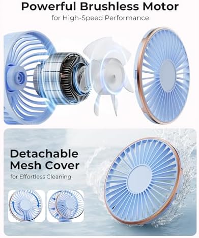 TUNISE Portable Handheld Fan, Portable Fan Rechargeable, 4000mAh, 180° Adjustable, 6 Speed Wind, Display Electricity in Real Time, USB Rechargeable Foldable Fan, Quiet Personal Fan as Power Bank