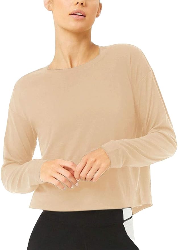 Bestisun Long Sleeve Workout Shirts Yoga Dance Tops Open Back Athletic Clothes for Women