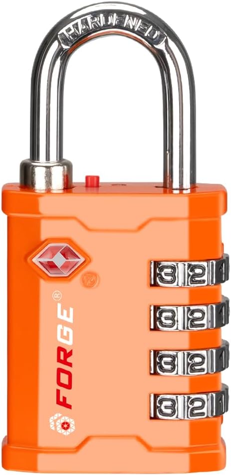 FORGE 4 Digit 17067 TSA Approved Tool Box and Case Lock, Combination Padlock for Travel, Orange 1 Lock
