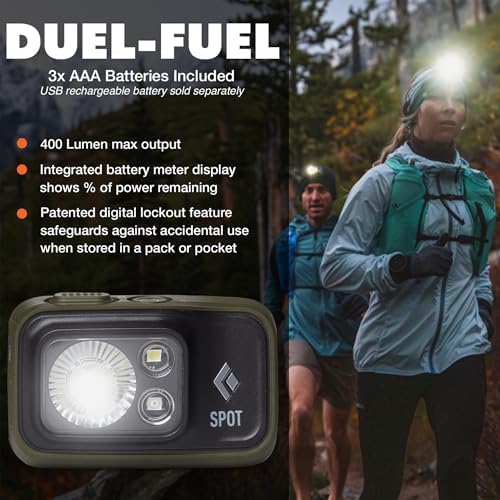 BLACK DIAMOND Spot 400 Headlamp, AAA Powered, Dimmable Bright BD Dark Olive