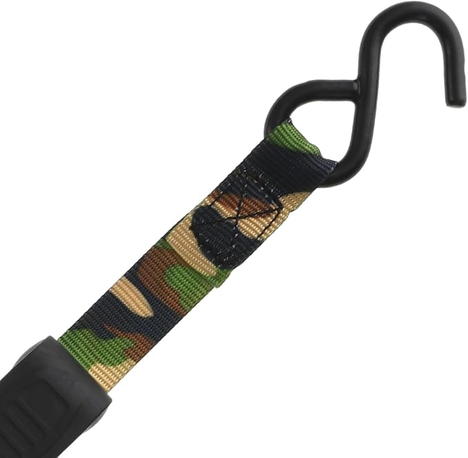HME Durable Reliable Versatile Weather-Resistant Camouflage Ratchet 1500 lb Capacity 1' x 8' Tie-Down Straps - 2 Pack