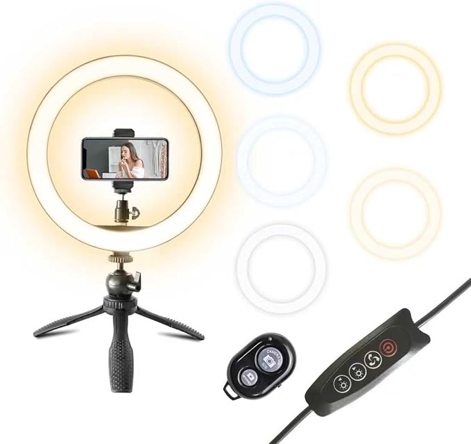 10" Desk Ring Light with Stable Tripod & Phone Holder, 120 LEDs 5-Color