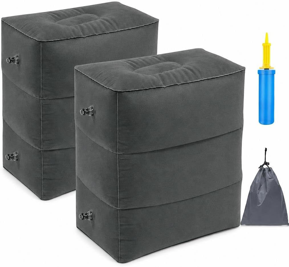 Inflatable Foot Rest Pillow Airplane Travel Kids Dark Grey (2 Pack)