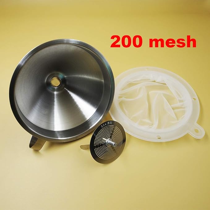 304 Stainless Steel Kitchen Funnel set of 3 with Filter Strainer and Mesh Wide Mouth Wine Funnel Filter Transferring Liquid,Dry Powder Ingredients (funnel 5''+filter 200mesh)
