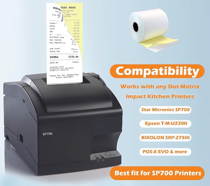 2 Ply Carbonless Rolls 3" X 95 Feet White/Yellow Receipt Paper POS Cash