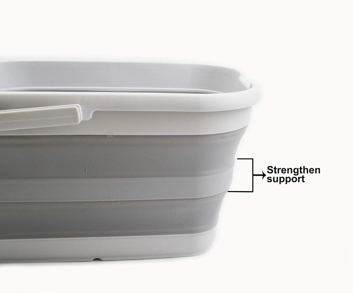 SAMMART 12L (3.17 Gallon) Collapsible Rectangular Handy Bucket, Mop Bucket for Window Cleaning, Foldable Tub with Handle for Car Washing, Space Saving Portable Plastic Organizer for Storage (1, Grey)