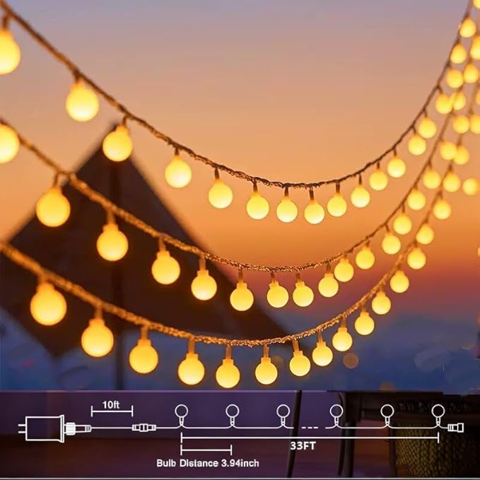 100 LED Connectable Globe String Lights Indoor Bedroom, 33ft Warm White Christmas String Lights Plug in with Remote, 8 Modes Hanging Fairy Lights Outdoor for Room Classroom Dorm Party Decor