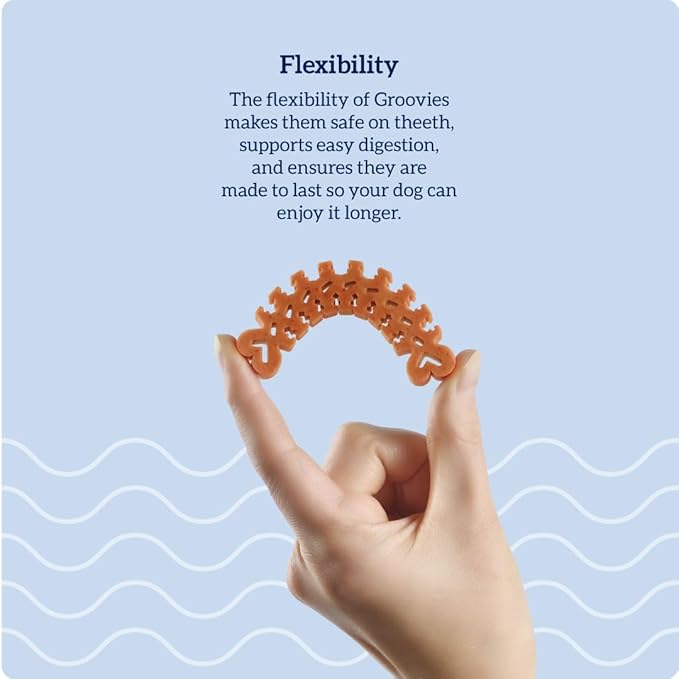 Groovies Flexible Dog Dental Chews with Patented DentalFit Technology to Help Support Tartar Control & Fresh Breath, Medium Dog Chews for 15-25 lb Dogs, USA Manufactured Oral Care, 45 Chews