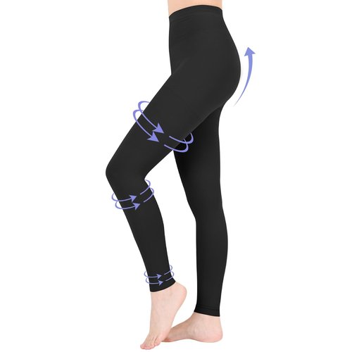 20-30mmHg Compression Leggings for Women & Men, Medical Graduated Compression Pantyhose, Waist High Compression Stockings for Varicose Veins Edema Flight(Black, Large)