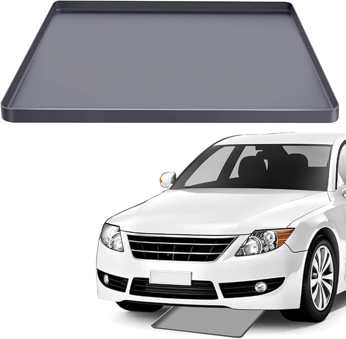 Oil Spill Mat Oil Drip Pan Under Car, Garage Floor Mat Drip Tray, Soft Silicone Pad With Raised Edge, Liquid Drain Pan Catcher Automotive Tray, Driveway Pad For Liquid Leaks Non-Slip No Splatter 34x22