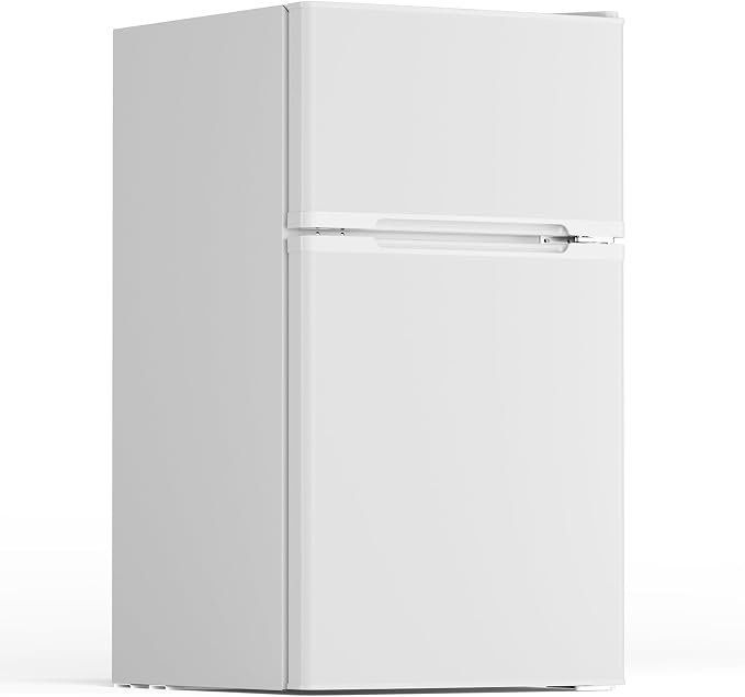 Electactic 3.1 Cu.Ft Mini Fridge with Freezer for Bedroom Office, White | 2 Reversible Door, Removable Glass Shelves, Adjustable Thermostat, Energy Efficient Compact Small Refrigerator for Dorm