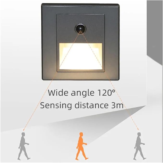 4Pcs Motion Sensor Stair Lights 3W Recessed LED Step Light 3000K Indoor Stair Step Wall Lamp Staircase Bedroom Decoration 1Pcs Gold