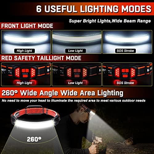 Rechargeable Headlamp,Super Bright 1500 Lumens 6 Modes Head Lamp Led Rechargeable with Tail Red Light,Wide Beam Led Headlamp Waterproof for Adults Outdoor Camping Hiking Hunting Accessories