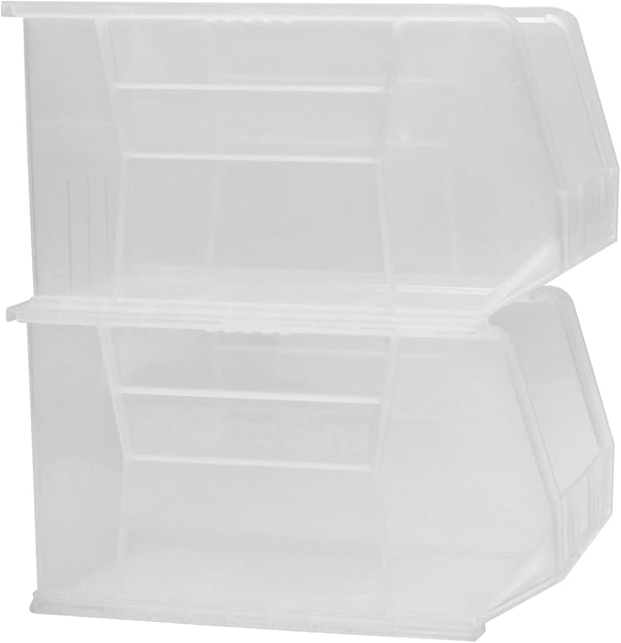Akro-Mils 30260 AkroBins Plastic Storage Bins, Space-Saving Stackable Bins for Garage, Pantry, Craft Organization, 18" x 11" x 10", Clear, 6-Pack