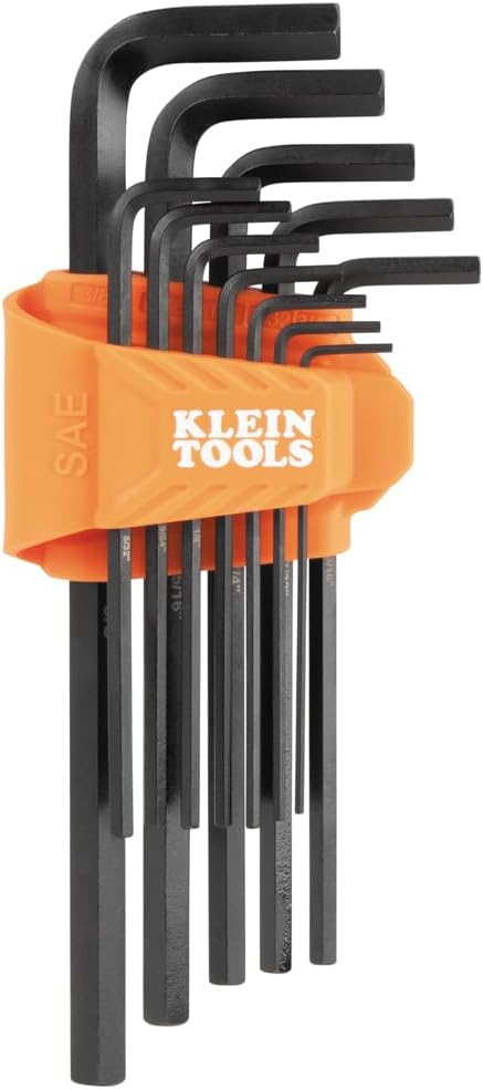 Klein Tools LS12 12-Piece Long-Arm Hex Key Set, SAE, Heat-Treated, L-Style Keys Sizes 1/16-Inch to 3/8-Inch, Twist-to-Lock Case