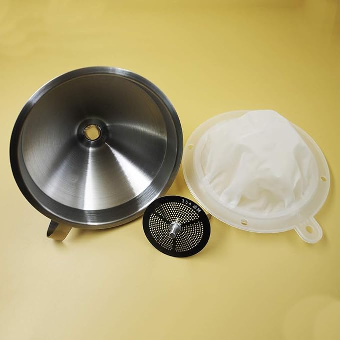 304 Stainless Steel Kitchen Funnel set of 3 with Filter Strainer and Mesh Wide Mouth Wine Funnel Filter Transferring Liquid,Dry Powder Ingredients (funnel 5''+filter 450mesh)