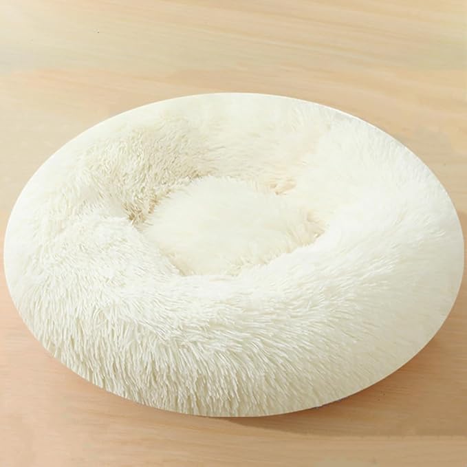 Dog Bed & Cat Bed for Small Medium Dogs, 27 Inch Calming Dogs Bed Anti-Anxiety Machine Washable Fluffy Luxury Anti-Slip Waterproof Pet Puppy Round Bed (White)