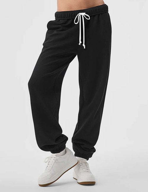 HeSaYep Women's Sweatpants Baggy High Waist Drawstring Casual Loose Sweatpants Cinch Bottom Comfy Lounge Sweat Pants with Pockets Black L