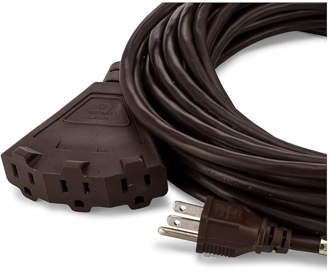 Holiday Lighting Outlet 50-Foot Brown Extension Cord, 3-Prong Indoor & Outdoor Splitter, Perfect for Landscape Lighting