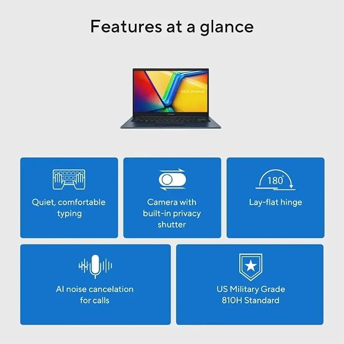 ASUS Vivobook 14" Laptop - FHD (1920 * 1080) - Intel Core i7-1355U - 10 Cores - Intel UHD Graphics - Copilot - Privacy Camera - Windows 11 Home - w/Wireless Mouse (40GB RAM | 1TB SSD)