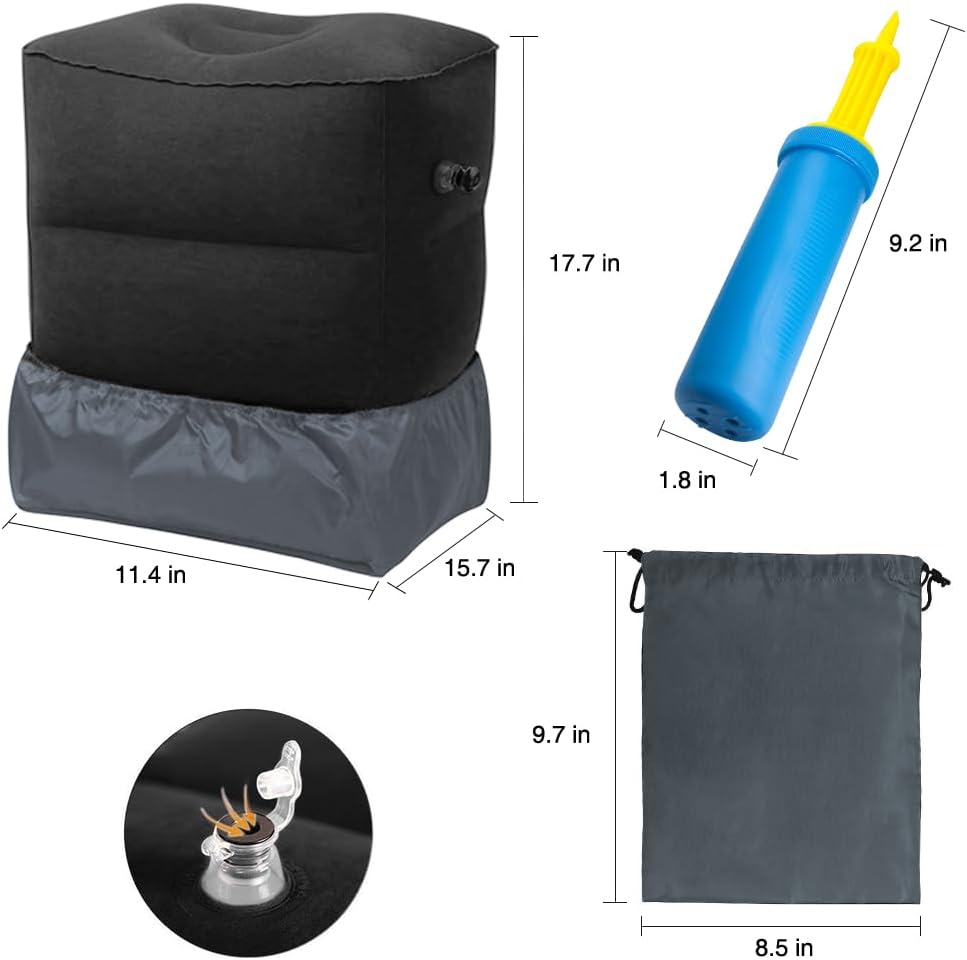 Inflatable Foot Rest Pillow Airplane Travel Kids Black (2 Pack)