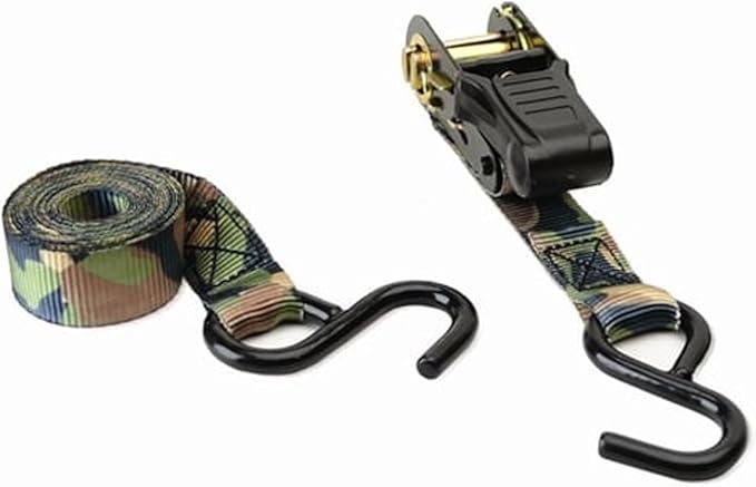 HME Durable Reliable Versatile Weather-Resistant Camouflage Ratchet 1500 lb Capacity 1' x 8' Tie-Down Straps - 2 Pack