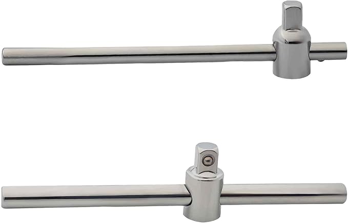 2Pcs 1/4" and 3/8 Inch Drive Sliding T-Handle Wrench, Adjustable T-Bar Socket Hand Tool, Chrome Vanadium Steel Breaker Bar for Car Repair, Mechanical Work, and DIY Projects(Silver)