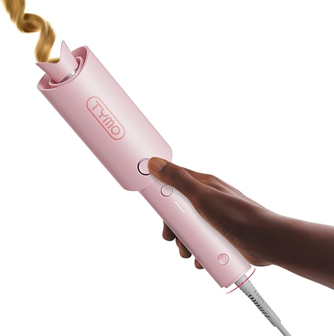 TYMO Automatic Rotating Curling Iron - TYMO CURLPRO Beach Waves Curling Wand, Portable Hair Curler, 500 Million Ionic, Dual Voltage & Lightweight for Travel, Ceramic Coating, 1 Inch, Pink