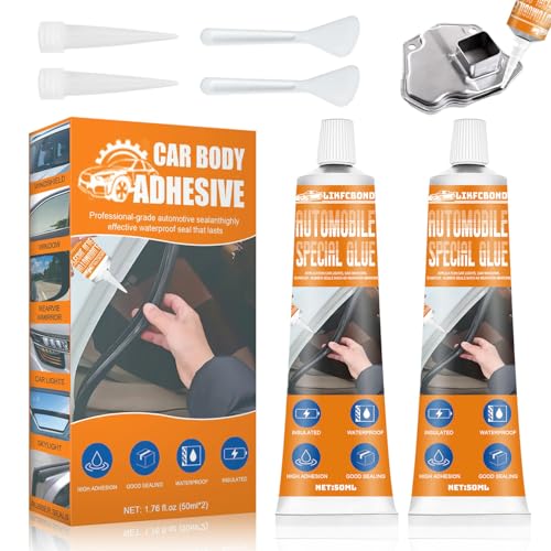 Automotive Body Adhesive Sealant, 100ml Car Body Glue Bonding Heat Resistant, Extra Strong Silicone Sealant for Car Handle, Interior, Metal, Plastic (50ml*2) (Black)