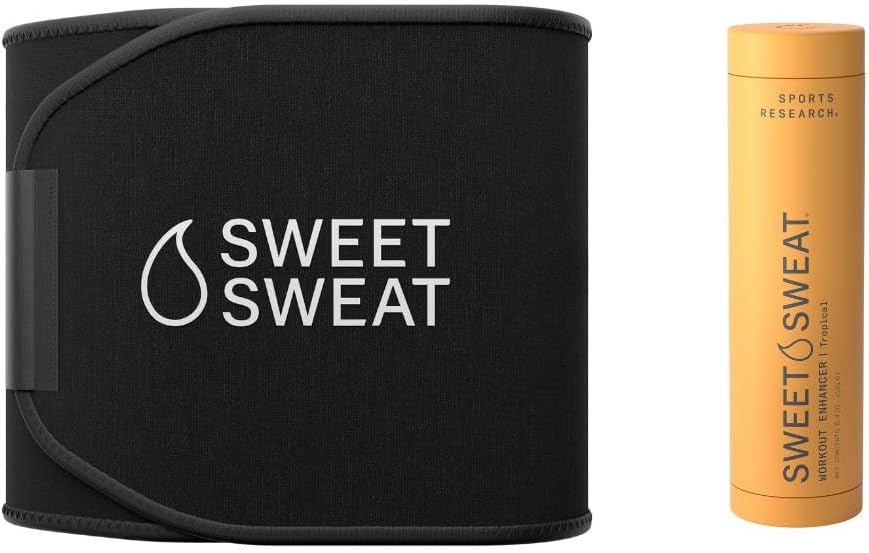 Sports Research Waist Trimmer Pack - Extra-Coverage Sweet Sweat Trimmer (Medium) & Tropical Gel (6.4oz)